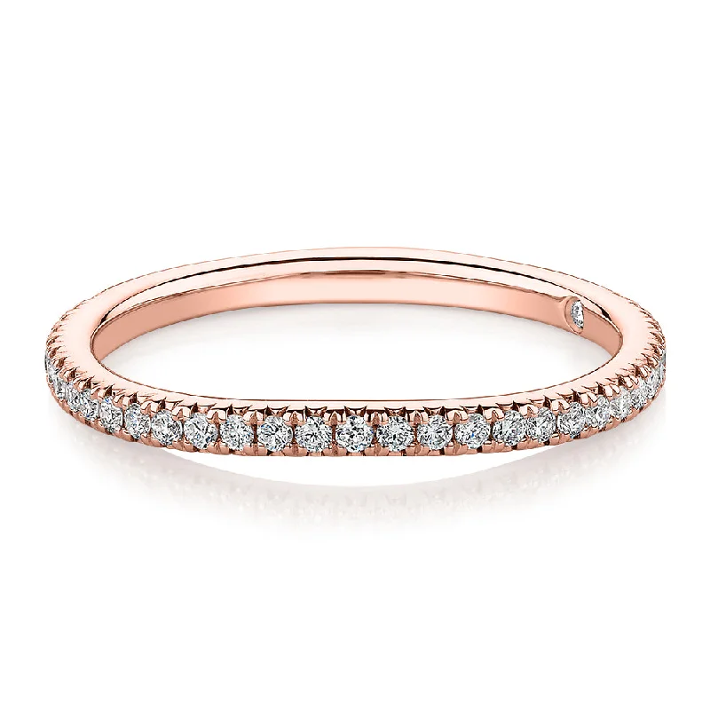 gold promise rings for women -Signature Simulant Diamond 0.23 carat* TW round brilliant curved wedding or eternity band in 14 carat rose gold