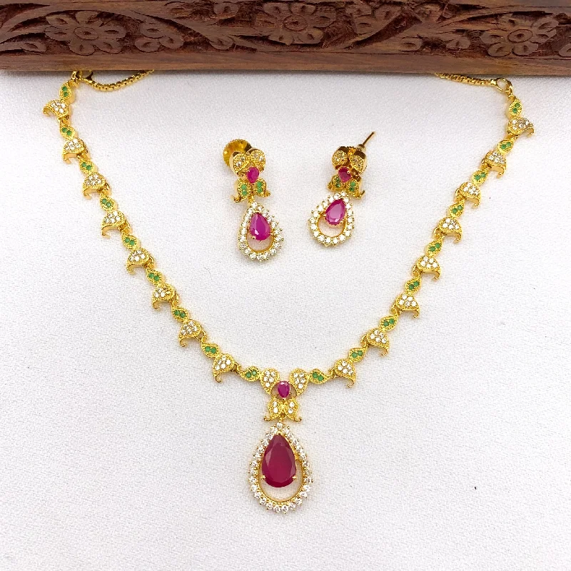 gold chain necklaces for women -Elegant White, Red, Green Zircon (CZ) stone Necklace Set with Mango Design