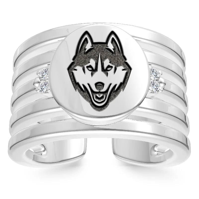 vintage style rings for women -UCONN Diamond Logo Engraved Multiband Ring in Sterling Silver