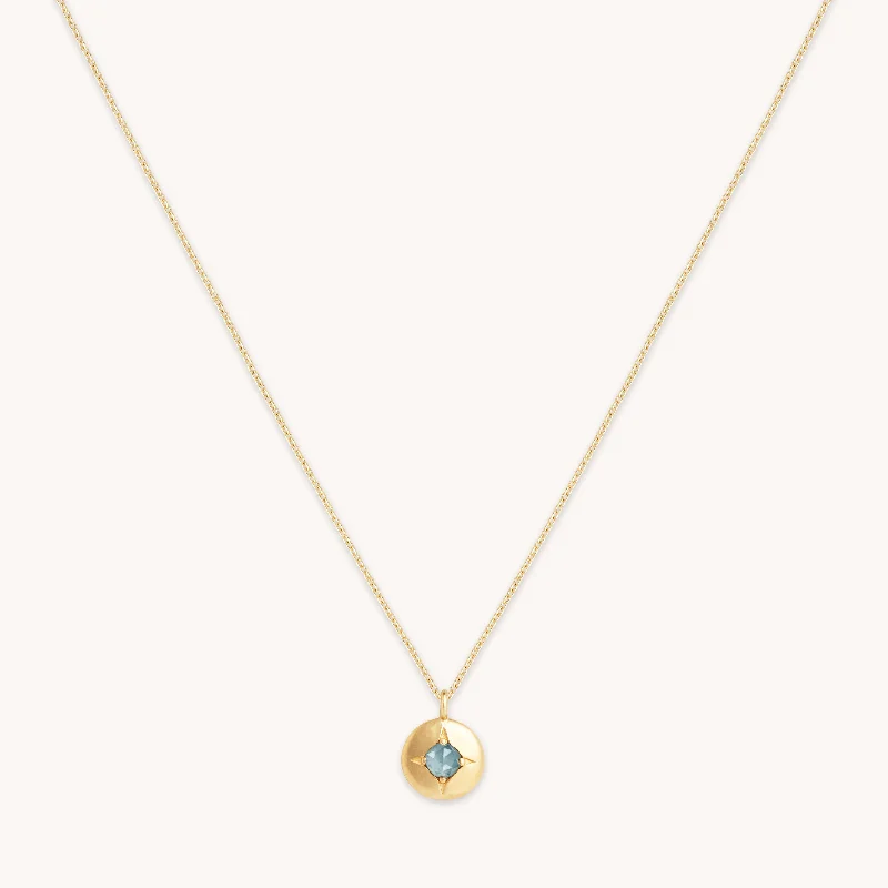 engraved necklaces for women -March Aquamarine Birthstone Necklace in Solid Gold