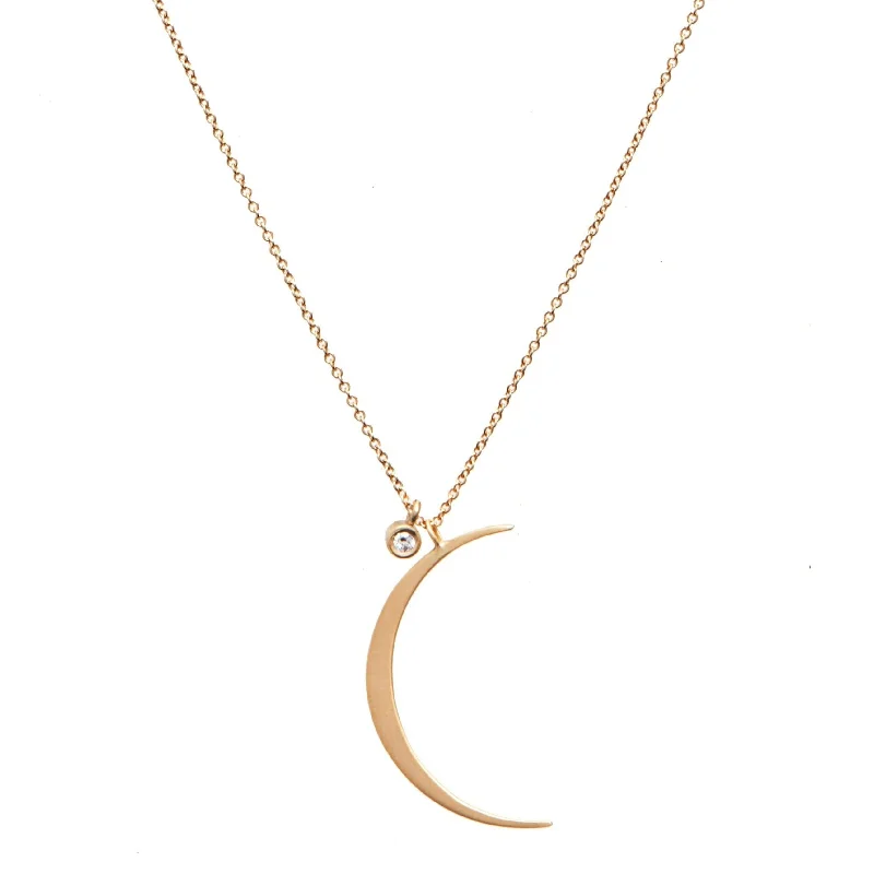 personalized birthstone necklaces for women -<!--NK914-->crescent moon+diamond necklace