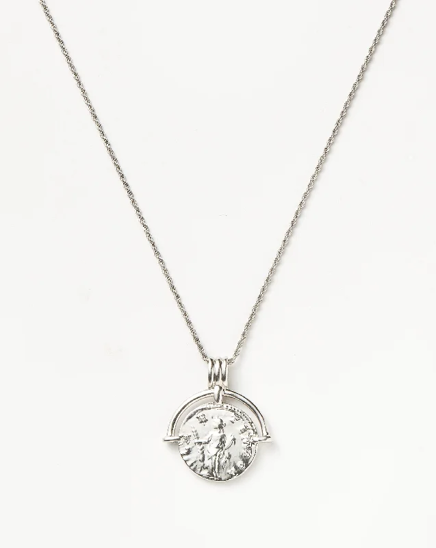 modern necklaces for women -Lucy Williams Medium Engravable Roman Arc Coin Necklace | Silver Plated