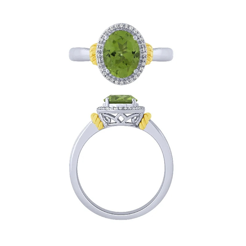 women’s engagement rings -14K Peridot And Diamond Halo Ring