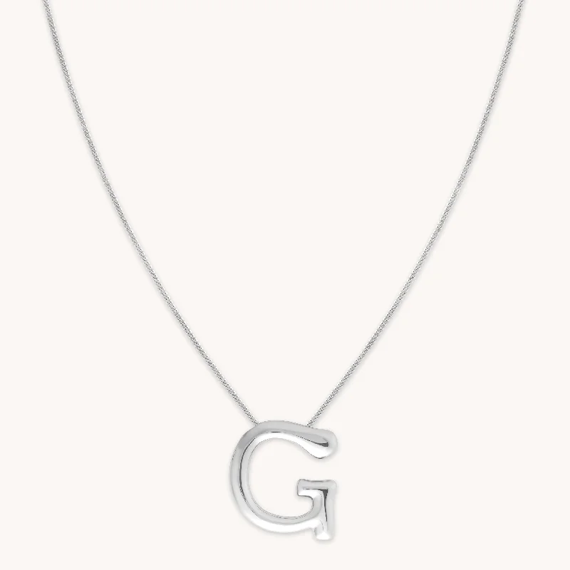 women’s necklaces -G Initial Bold Pendant Necklace in Silver