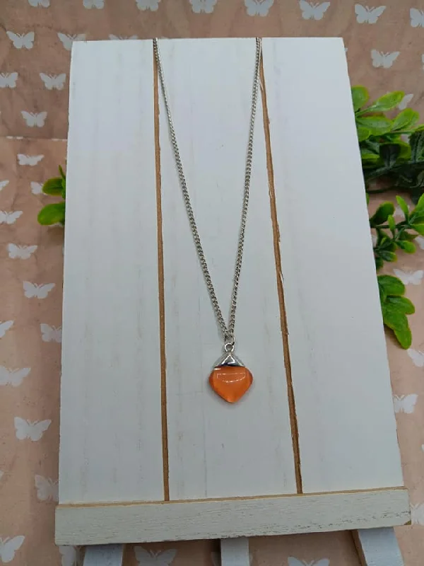 layered necklaces for women -Silver Necklace w/ Orange Moonstone Pendant