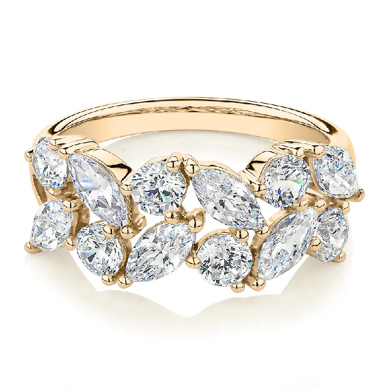 women’s silver engagement rings -Dress ring with 3.36 carats* of diamond simulants in 10 carat yellow gold