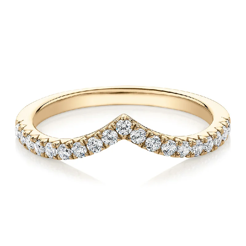 chic promise rings for women -Round Brilliant curved wedding or eternity band with 0.57 carats* of diamond simulants in 10 carat yellow gold