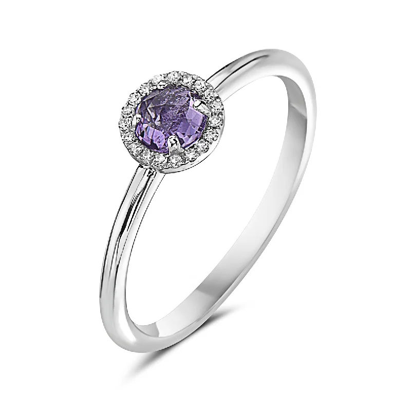 gold rings for women -Amethyst And Diamond Halo Ring