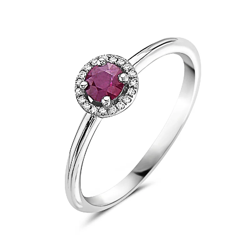 engraved rings for women -Ruby And Diamond Halo Ring