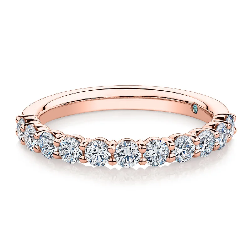 delicate rings for women -Premium Lab-Grown Diamond, 0.90 carat TW round brilliant wedding or eternity band in 14 carat rose gold