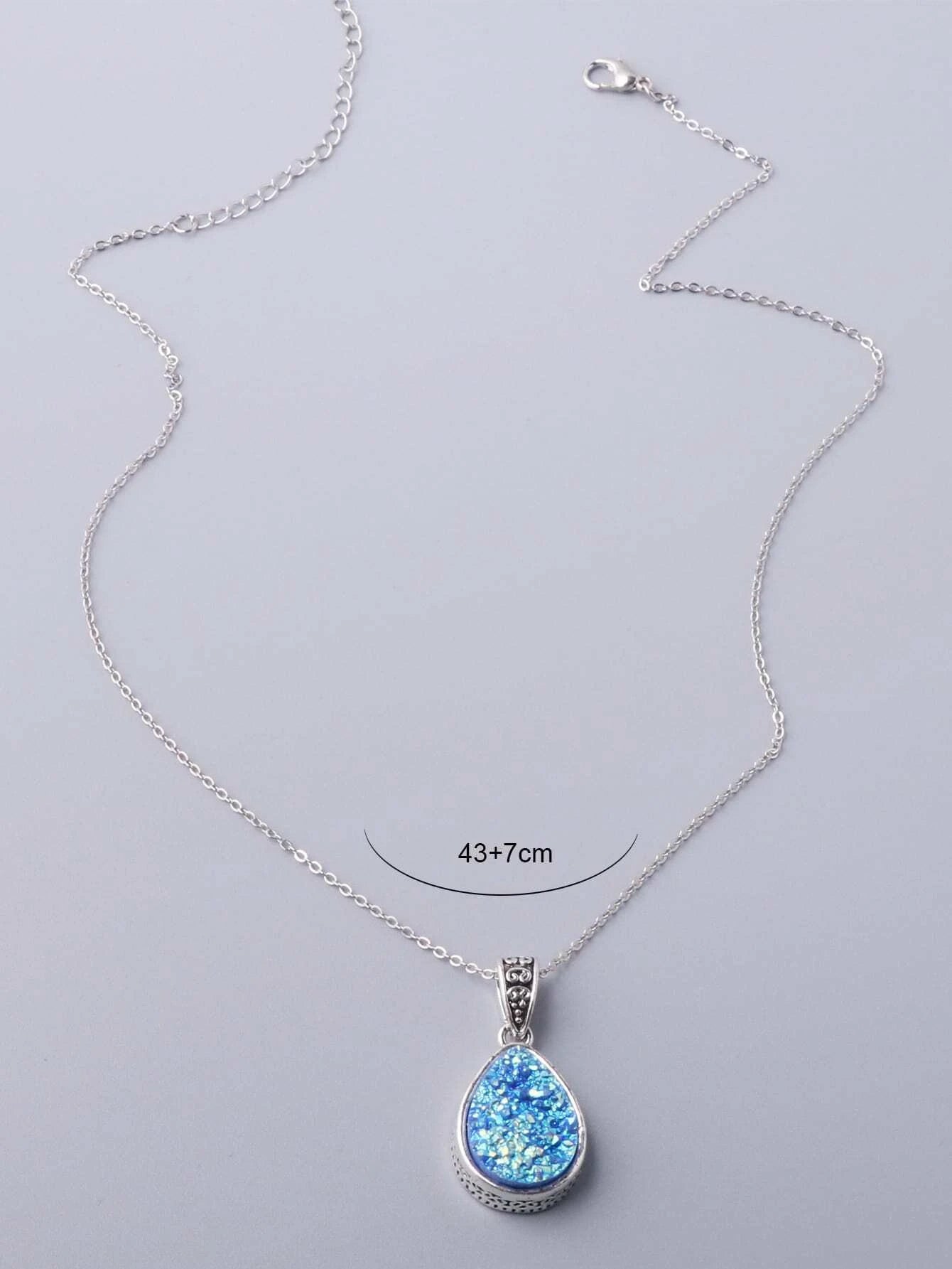 women’s necklaces -Light Blue Druzy Pendant Necklace