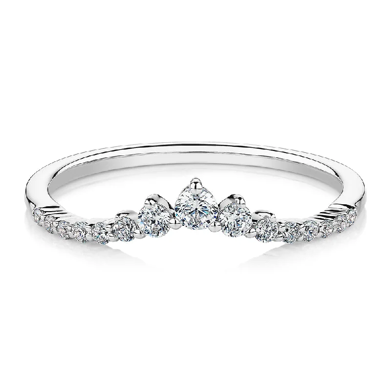 stylish rings for women -Round Brilliant curved wedding or eternity band in 10 carat white gold