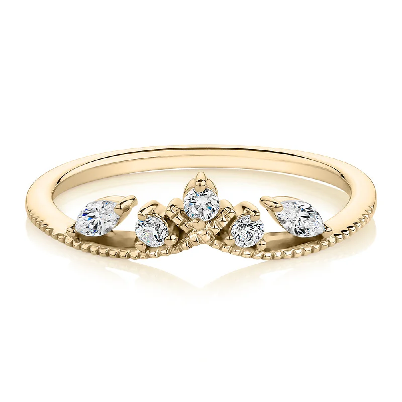 trendy cocktail rings for women -Round Brilliant curved wedding or eternity band with 0.29 carats* of diamond simulants in 10 carat yellow gold