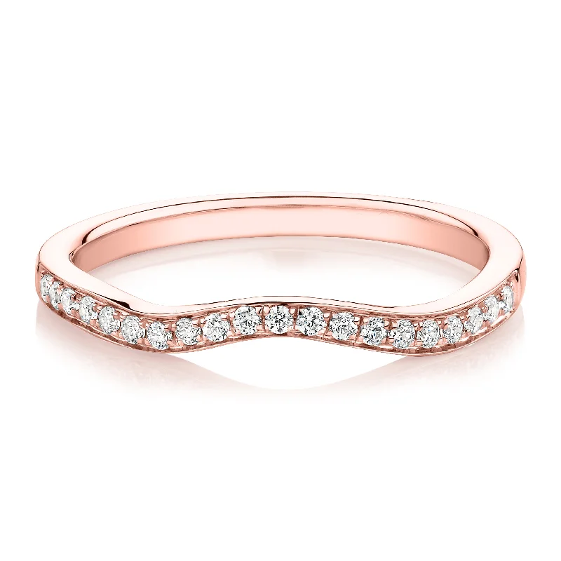 unique engagement rings -Round Brilliant curved wedding or eternity band in 14 carat rose gold