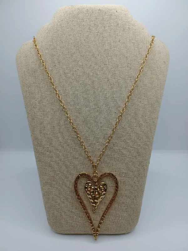 lucky charm necklaces for women -Gold Textured Heart Necklace