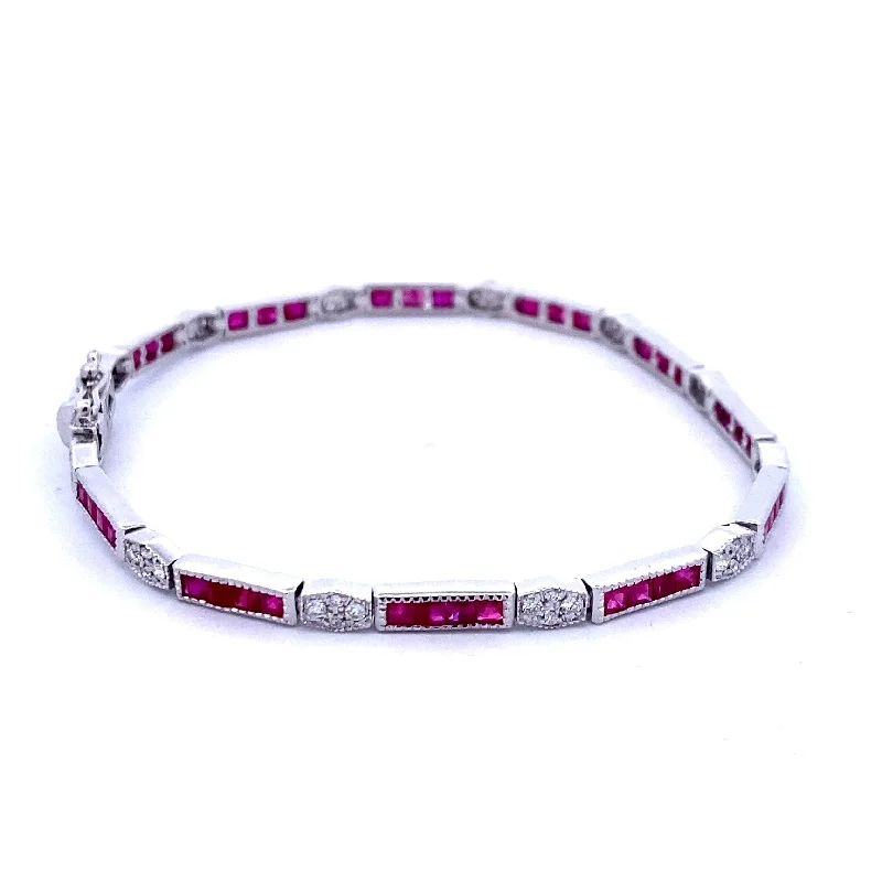 sterling silver bangles -sterling silver bangles -14K White Gold 4.66ctw Ruby & Diamond Antique Style Link Bracelet