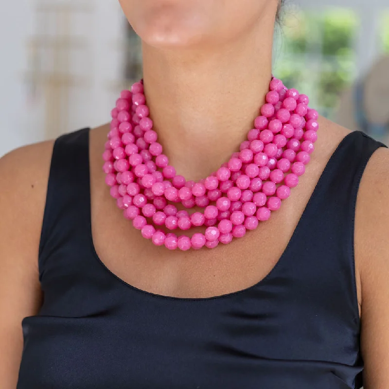 gemstone pendants for women -Hot Pink Resin Statement Necklace