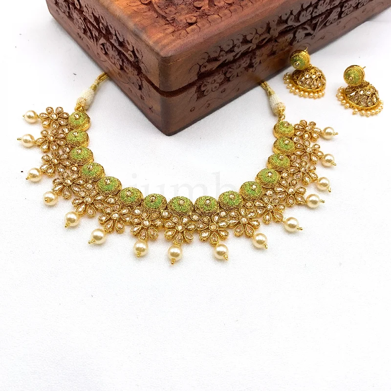 classic necklaces for women -Exquisite LCD Champagne stone Antique Necklace in Pastel Green