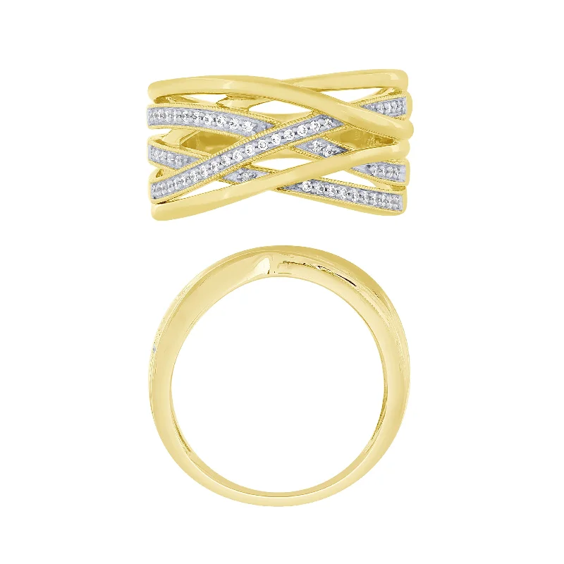 trendy cocktail rings for women -14K Yellow Gold 1/5Ct Diamond Layered Fashion Ring