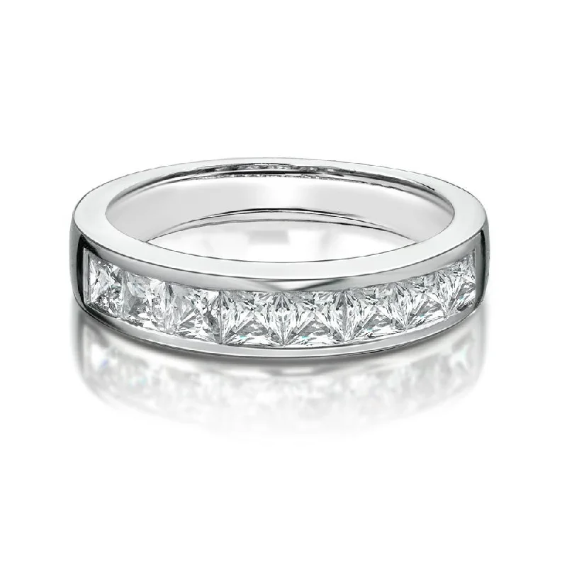 gold promise rings for women -Wedding or eternity band with 1.44 carats* of diamond simulants in 14 carat white gold