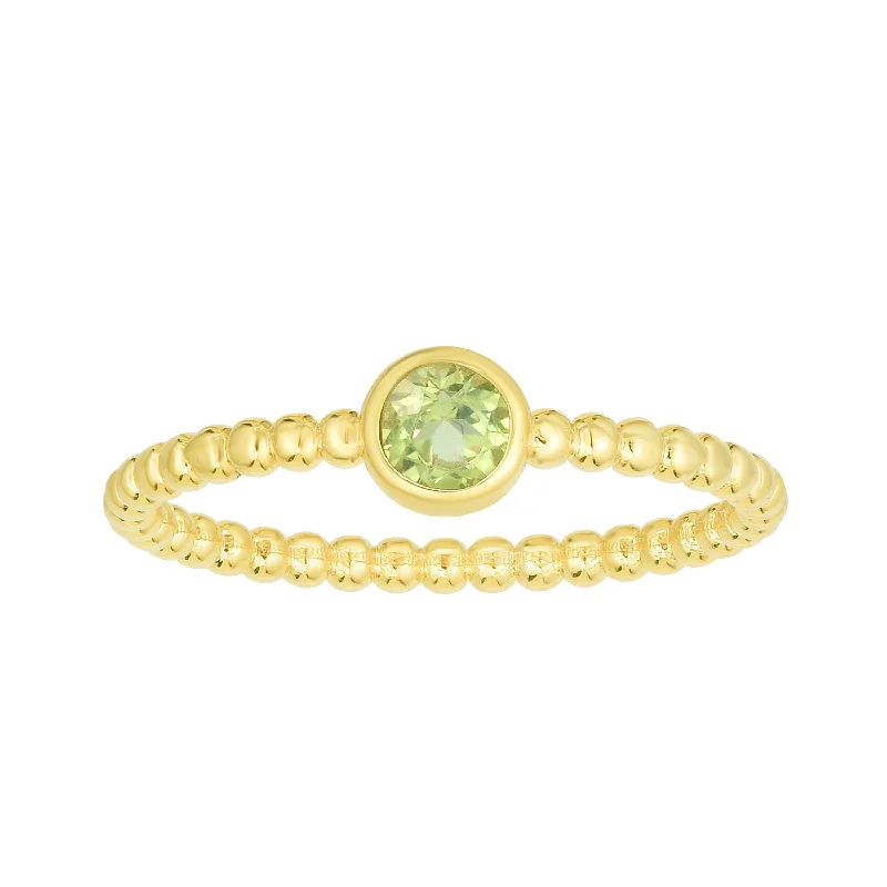 gemstone statement rings -14kt Gold Size-7 Yellow Finish 4.5mm Polished Beaded Ring  with  4mm Round Peridot