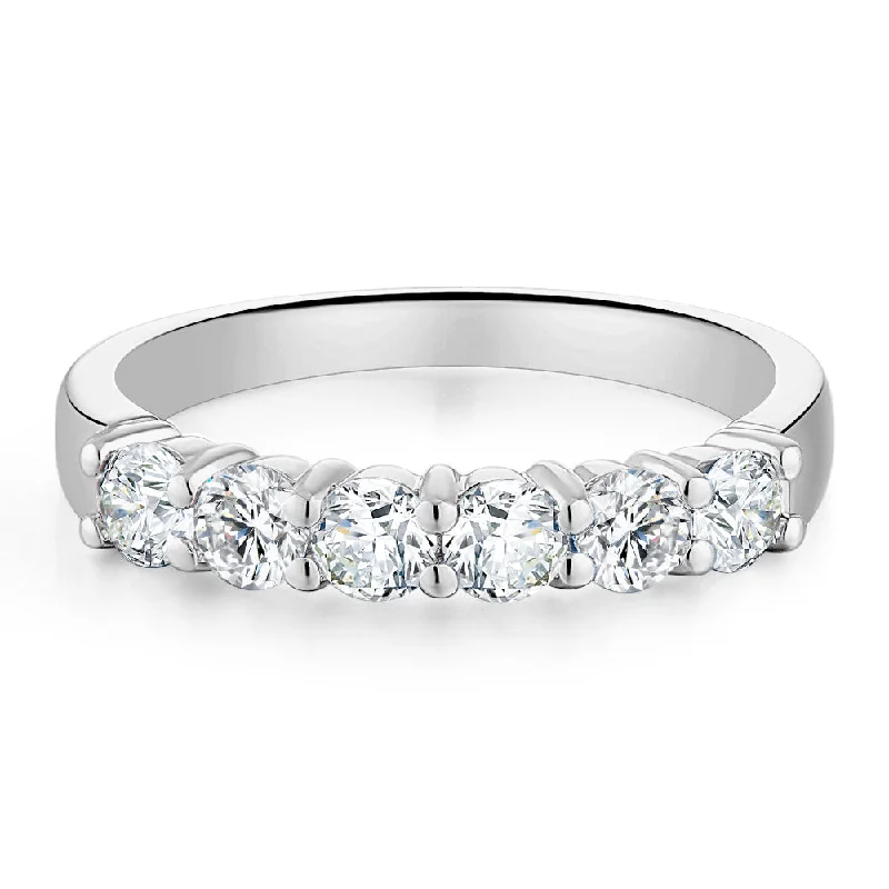 silver gemstone rings -Wedding or eternity band with 0.84 carats* of diamond simulants in 14 carat white gold