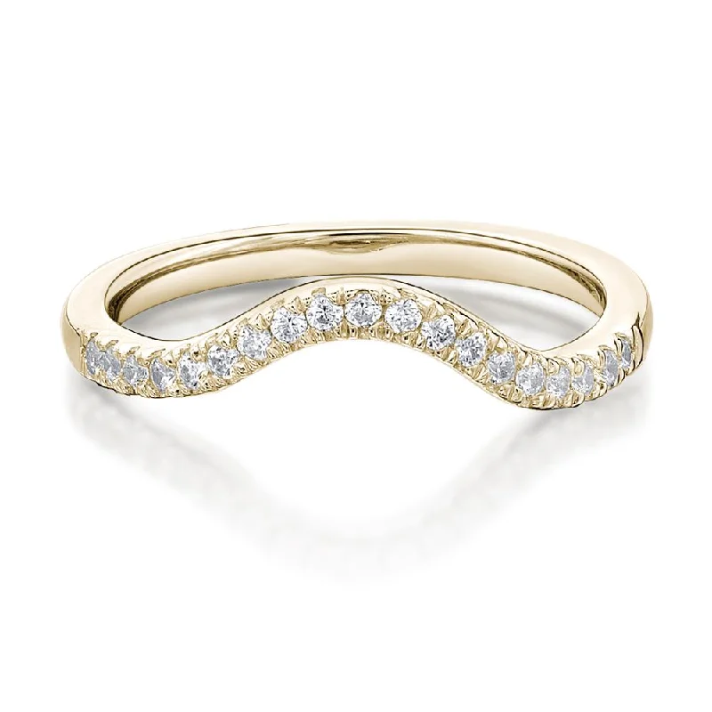 anniversary rings for women -Curved wedding or eternity band in 14 carat yellow gold