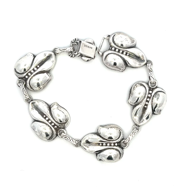 stylish bangles for women -stylish bangles for women -Estate Sterling Silver Flower Link Bracelet