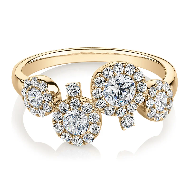 bridal ring sets -Celeste Dress ring with 0.92 carats* of diamond simulants in 10 carat yellow gold