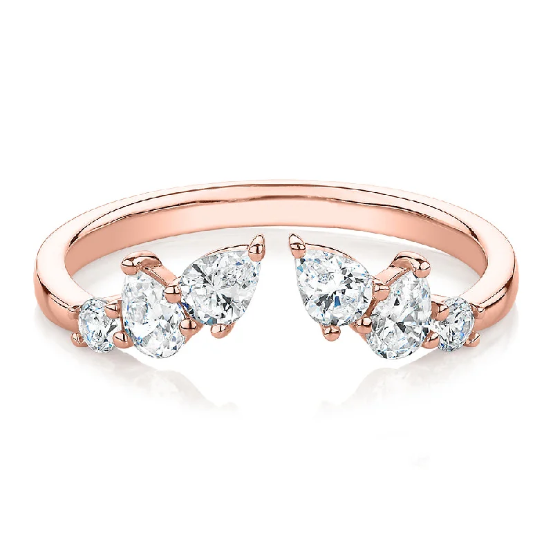 customized rings for women -Pear curved wedding or eternity band with 0.92 carats* of diamond simulants in 10 carat rose gold