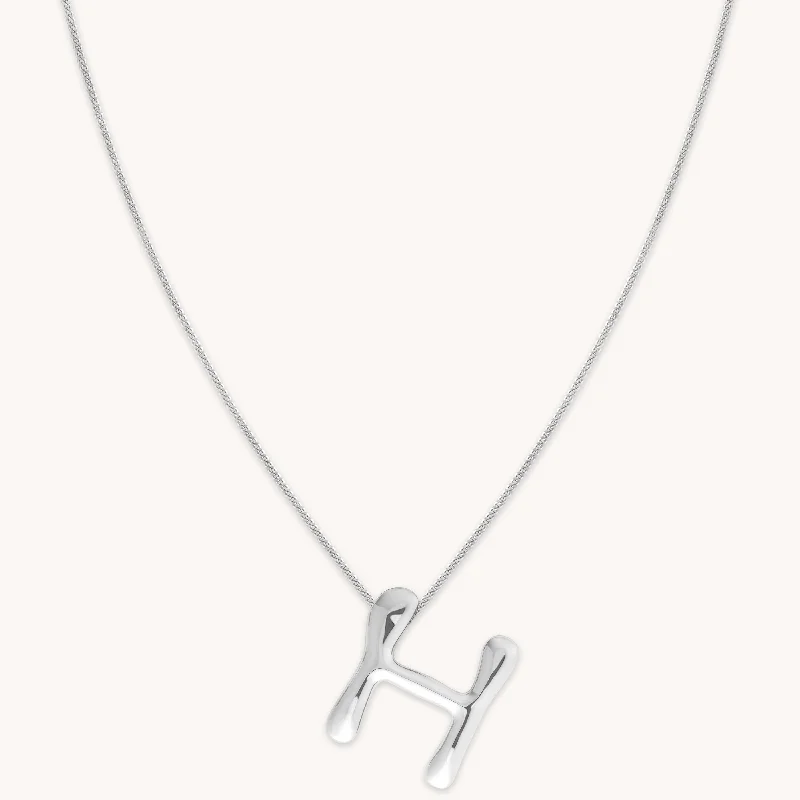 silver chain necklaces for women -H Initial Bold Pendant Necklace in Silver