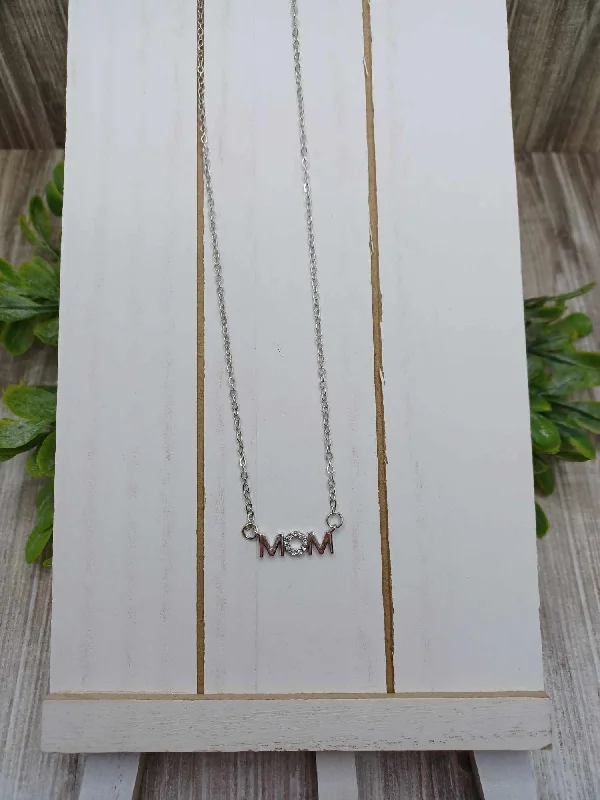 unique crystal necklaces for women -Silver Mom Rhinestone Necklace