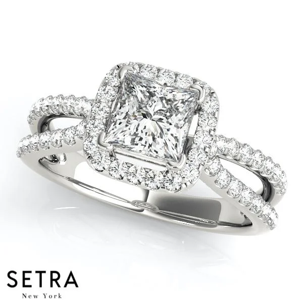 oval cut engagement rings -SET WEDDING BAND & ENGAGEMENT SPLIT RINGS HALO FOR SQUARE & CUSHION