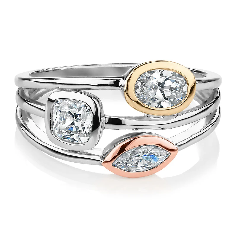 sophisticated rings for women -Dress ring with 1.04 carats* of diamond simulants in 10 carat yellow gold, rose gold and sterling silver