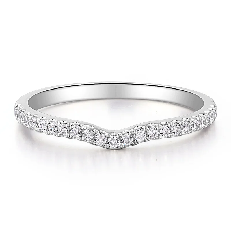 bridesmaid rings for women -Round Brilliant curved wedding or eternity band in 14 carat white gold