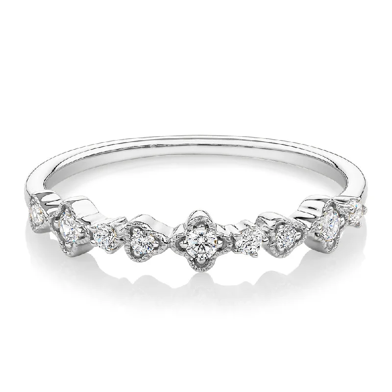 mixed metal rings for women -Wedding or eternity band with diamond simulants in 10 carat white gold