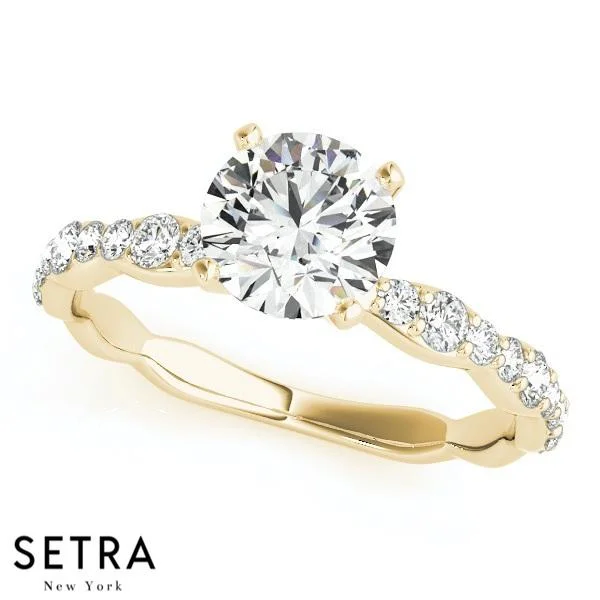 romantic engagement rings -18K FINE GOLD SEMI-MOUNTS ENGAGEMENT RING SINGLE ROW PRONG SET