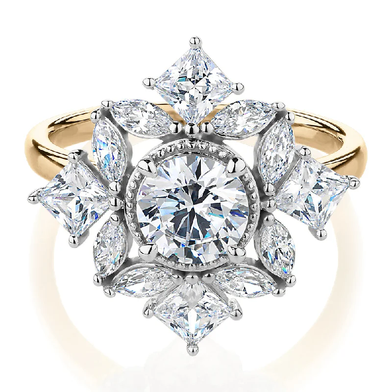 classic engagement rings -Dress ring with 2.99 carats* of diamond simulants in 10 carat yellow and white gold