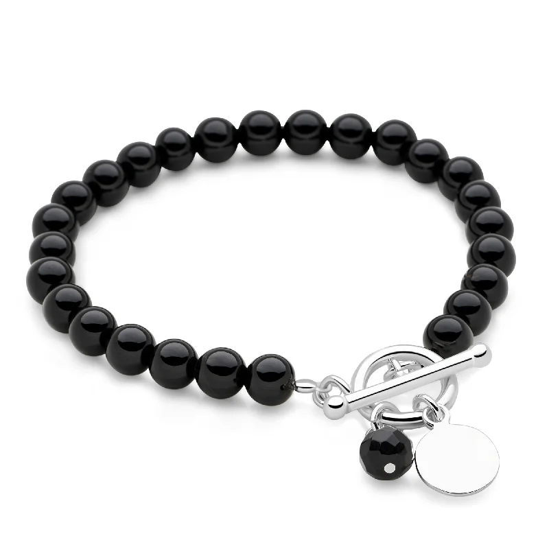 stackable silver bangles -stackable silver bangles -Bijou Charm Bracelet (Onyx)