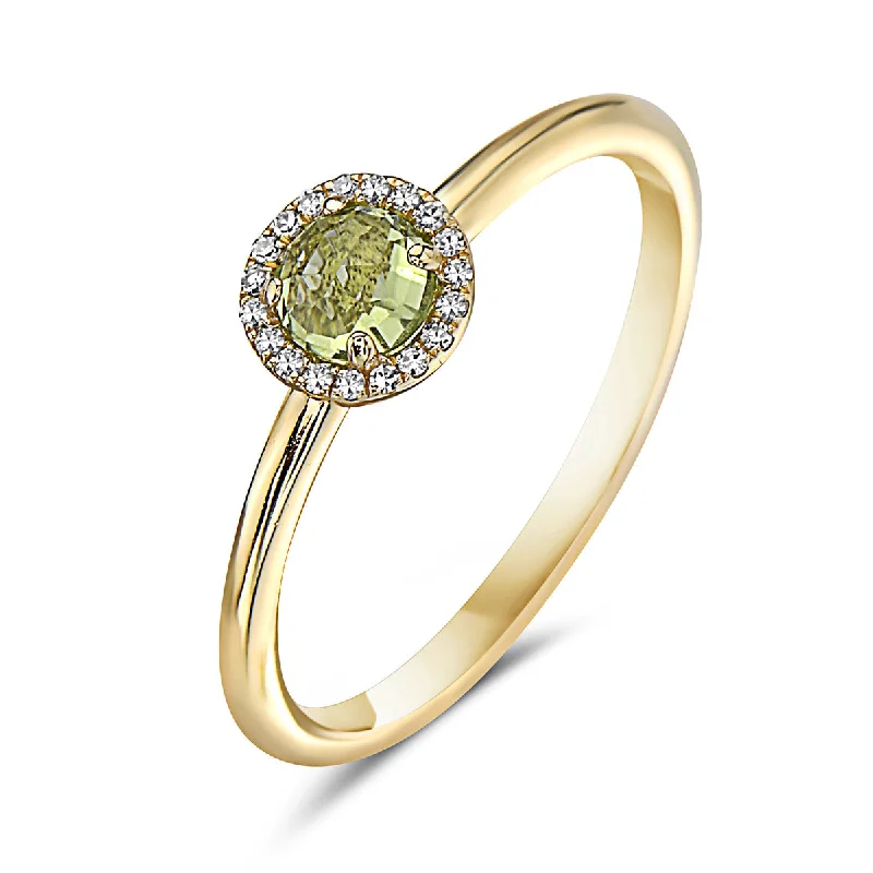 classy gold wedding rings -Peridot And Diamond Halo Ring