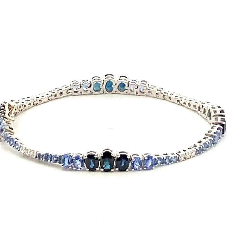 personalized engraved bracelets for women -personalized engraved bracelets for women -14K White Gold 10.26ctw Oval Blue Sapphire & Diamond Graduated Tennis Bracelet by Bellarri