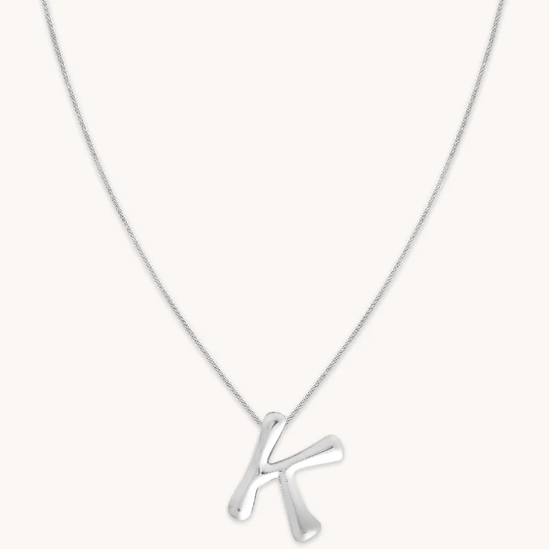 simple necklaces for women -K Initial Bold Pendant Necklace in Silver