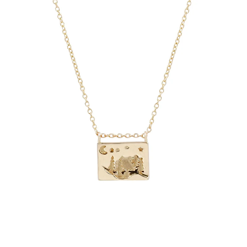 gold chain necklaces for women -Forest postcard charm necklace