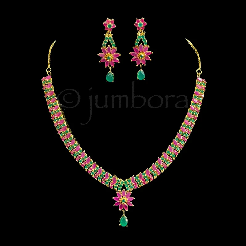 classic gold necklaces for women -Ruby Emerald AD Zircon (CZ) Elegant Necklace set