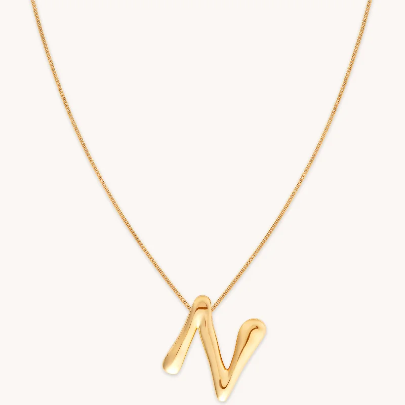 long chain necklaces for women -N Initial Bold Pendant Necklace in Gold