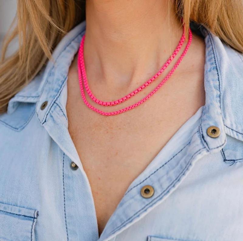 celebrity-inspired necklaces for women -Double Strand Hot Pink Necklace