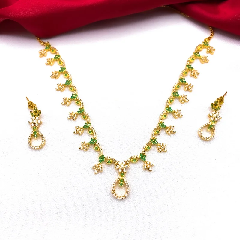 women’s necklaces -Elegant Green and white Zircon (CZ) stone Necklace Set