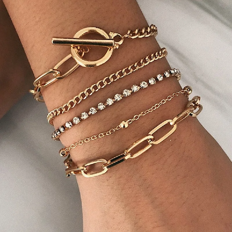 stylish cuff bracelets for women -stylish cuff bracelets for women -5PC Crystal Chain Bracelet Set