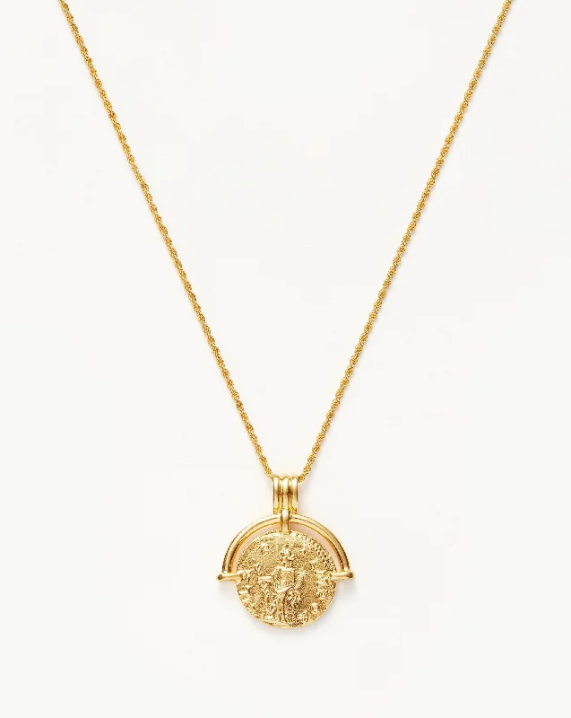 gold pendant necklaces for women -Lucy Williams Medium Engravable Roman Arc Coin Necklace | 18k Gold Plated