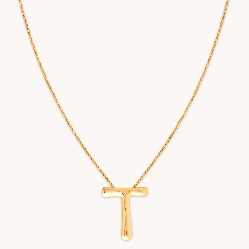 eternity necklaces for women -T Initial Bold Pendant Necklace in Gold